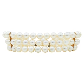 3 Strand 6.5mm Akoya Pearl Bracelet with 14K Yellow Gold Clasp