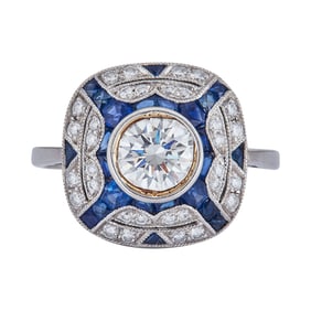 Platinum Diamond and Sapphire Engagement Ring