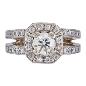 14K White Gold Diamond Halo Split Shank Engagement Ring