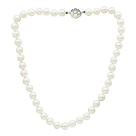 Single Strand 9mm Akoya Pearl Necklace with 14K White Gold Clasp