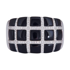 18K White Gold Diamond and Black Onyx Lattice Band Ring