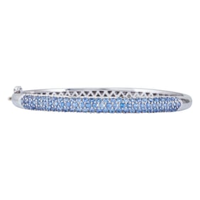 18K White Gold Sapphire Hinged Bangle Bracelet