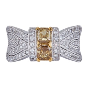 18K White and Yellow Gold Radiant-Cut Yellow Diamond and Colorless Diamond Ring