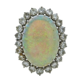 14K White Gold Opal and Diamond Halo Ring