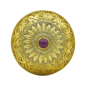 LALAoUNIS Hellenistic 18K Yellow Gold Ruby Cabochon Brooch Pin