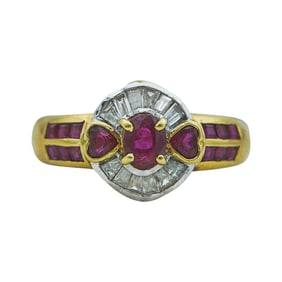 18K/ 15K Yellow and White Gold Ruby and Diamond Ballerina Ring