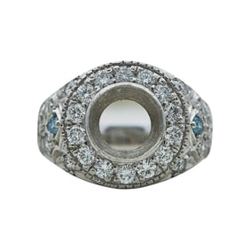 Platinum Colorless and Irradiated Blue Diamond Engagement Ring Setting