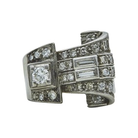 Platinum Diamond Scroll Ring