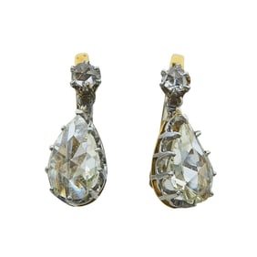 18K Yellow Gold and Platinum Rose-Cut Diamond Drop Earrings