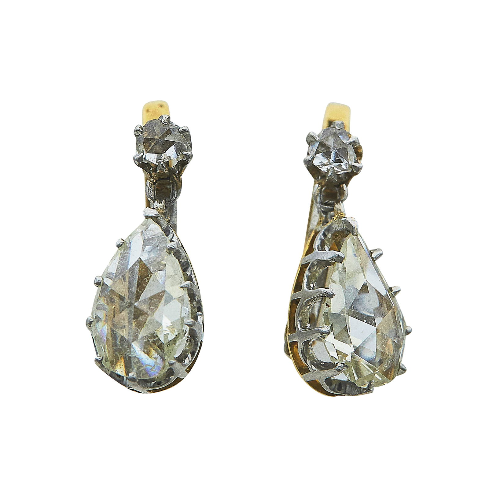 18K Yellow Gold and Platinum Rose-Cut Diamond Drop Earrings (1 of 3)