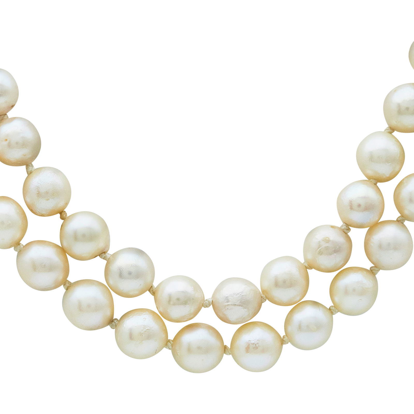 Single Strand 7-8mm Akoya Pearl Necklace with 14K Gold Clasp, 42 inches: METAL: 14K Yellow Gold; GEMSTONES: Akoya Pearls measuring approx. 7-8mm; STAMPED: 14K; CONDITION: Pre-owned, Good; ITEM WEIGHT (GRAMS): 79 g; MEASUREMENTS: Necklace length 42 inches