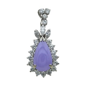 18K White Gold Lavender Jade and Diamond Halo Pendant