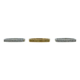 Set of 3 18K White and Yellow Gold Colorless and Yellow Diamond Stacking Rings