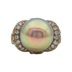 18K Rose Gold Golden Rosé Cultured Akoya Pearl and Diamond Ring