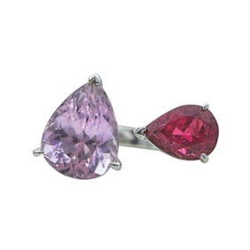 18K White Gold Pear-Cut Pink Tourmaline and Kunzite Open Ring