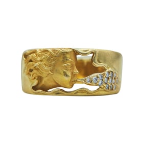 Carrera Y Carrera 18K Yellow Gold Nymph Blowing Diamond Wind Band Ring