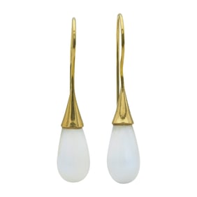 18K Yellow Gold Moonstone Wire Drop Earrings