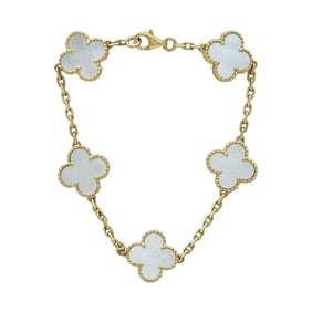 Van Cleef & Arpels Vintage Alhambra 18K Yellow Gold Mother-of-Pearl 5 Motif Bracelet