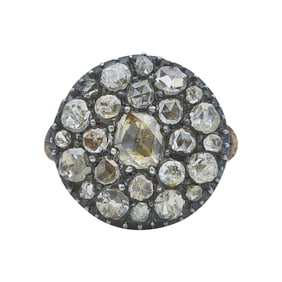 18K Rose Gold and Silver Rose-Cut Diamond Cluster Ring