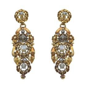 Antique Iberian 18K Rose Gold Diamond Drop Earrings