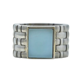 H. Stern 18K White Gold Aquamarine Tablet Flexible Chain Ring