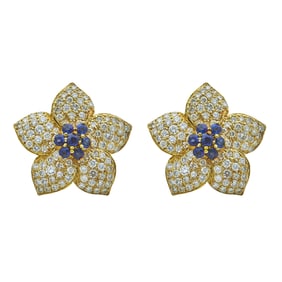 18K Yellow Gold Diamond and Multi Gem-Set Customizable Flower Earrings