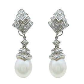 18K White Gold South Sea Pearl and Diamond Earrings with Removable Drops