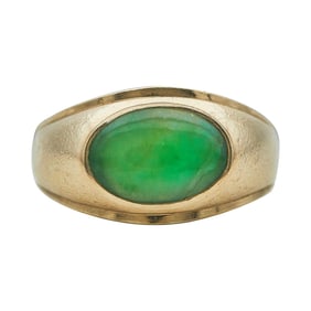 14K Yellow Gold Jade Cabochon Ring