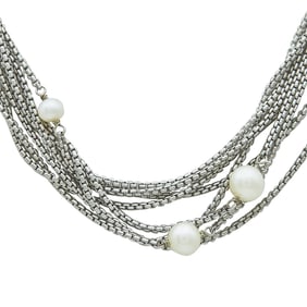 David Yurman Continuance Sterling Silver Multi-Strand Pearl Station Necklace