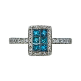 18K/14K White Gold Colorless and Blue Diamond Ring
