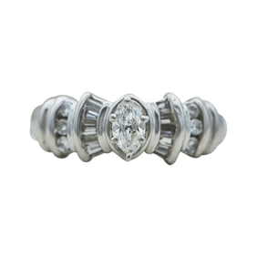 14K White Gold Marquise-Cut Diamond Engagement Ring