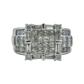 10K White Gold Invisible-Set Diamond Ring
