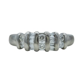 Platinum Baguette and Round-Cut Diamond Wedding Band Ring