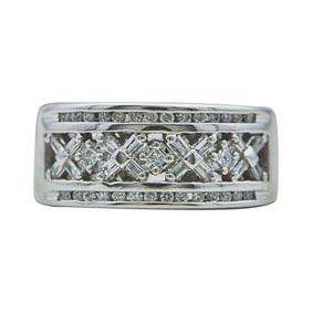 14K White Gold Mixed-Cut Diamond Band Ring