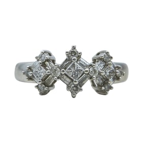 14K White Gold Princess and Baguette-Cut Diamond Cluster Band Ring
