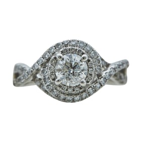 14K White Gold 0.60 carat H/I I1/I2 Diamond Crossover Halo Engagement Ring
