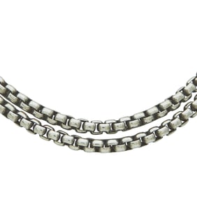 David Yurman Silver Box Chain Necklace with 14K Yellow Gold Tag, 32 inches