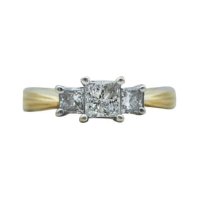 14K Yellow and White Gold Princess-Cut Diamond approx. 0.90 ctw Ring