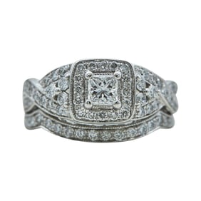 14K White Gold 0.30 carat Princess-Cut Diamond Engagement Ring and Wedding Band Bridal Set