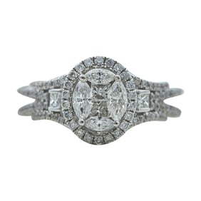 14K White Gold Diamond Illusion Cluster Engagement Ring