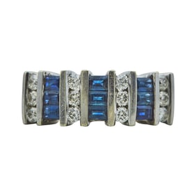 14K White Gold Sapphire and Diamond Alternating Band Ring