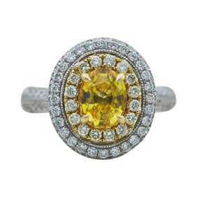 18K White and Yellow Gold Yellow Sapphire and Diamond Double Halo Ring