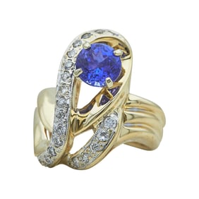 14K Yellow Gold Round-Cut Tanzanite and Diamond Loop Ring
