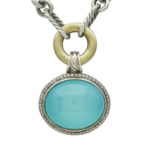 David Yurman Sterling Silver and 18K Yellow Gold Chalcedony and Diamond Pendant on Madison Toggle