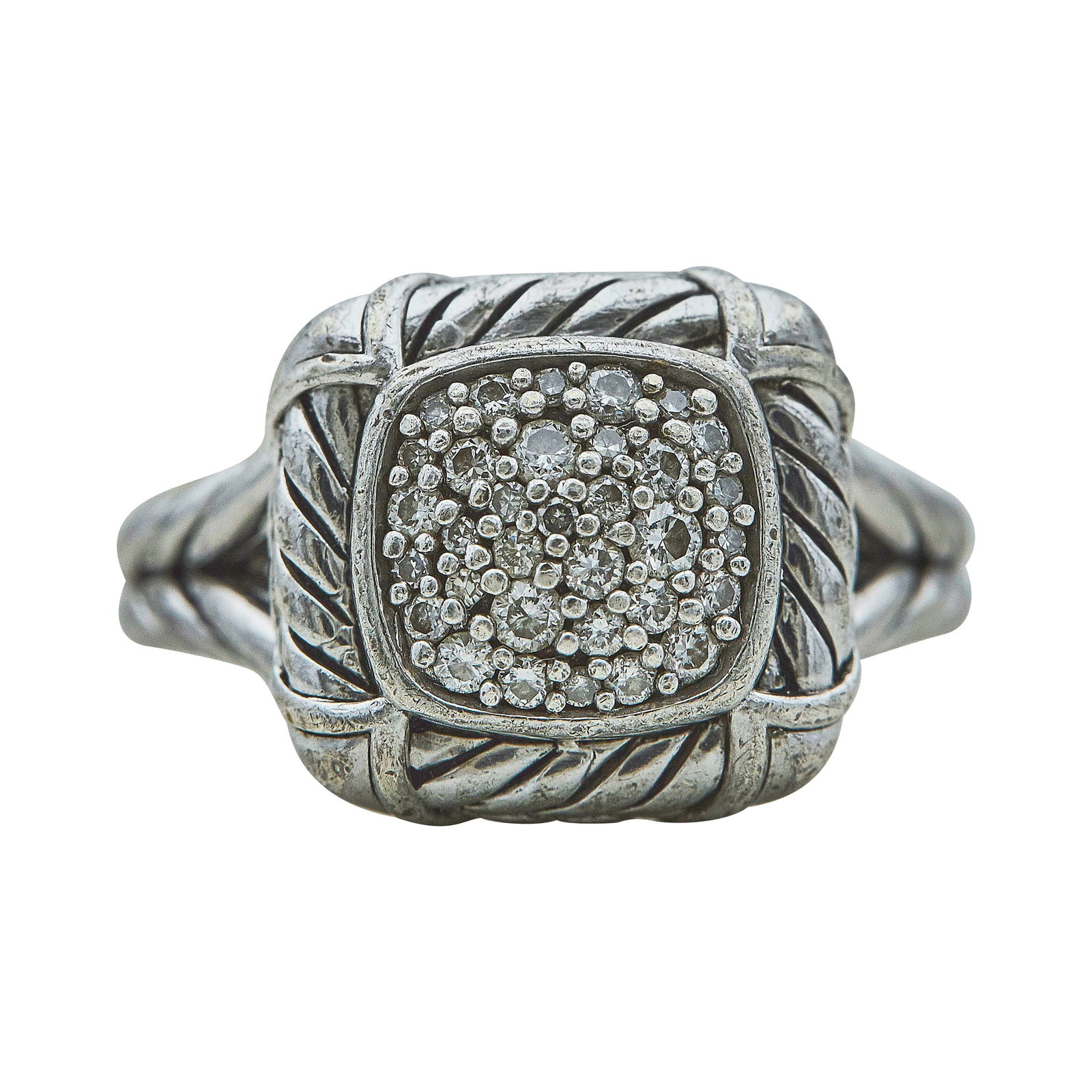 Sterling Silver Pavé-Set Diamond Split Shank Ring (1 of 3)