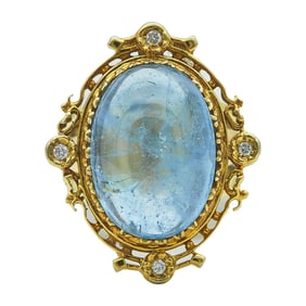 14K Yellow Gold Topaz Cabochon and Diamond Ring