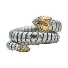 Bvlgari Bulgari Serpenti Tubogas 18K Rose Gold and Stainless Steel Diamond Ring