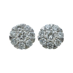 14K White Gold Diamond Cluster Stud Earrings