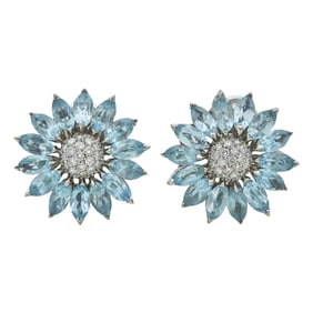 Asprey Daisy 18K White Gold Aquamarine and Diamond Earrings