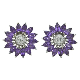Asprey Daisy 18K White Gold Amethyst and Diamond Earrings